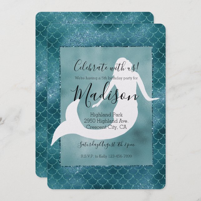 Invitación Purpurina azul de Aqua verde azulada Esparkke Merm (Anverso / Reverso)