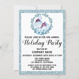 Invitación Purpurina azul de fiesta navideña de la compañía n