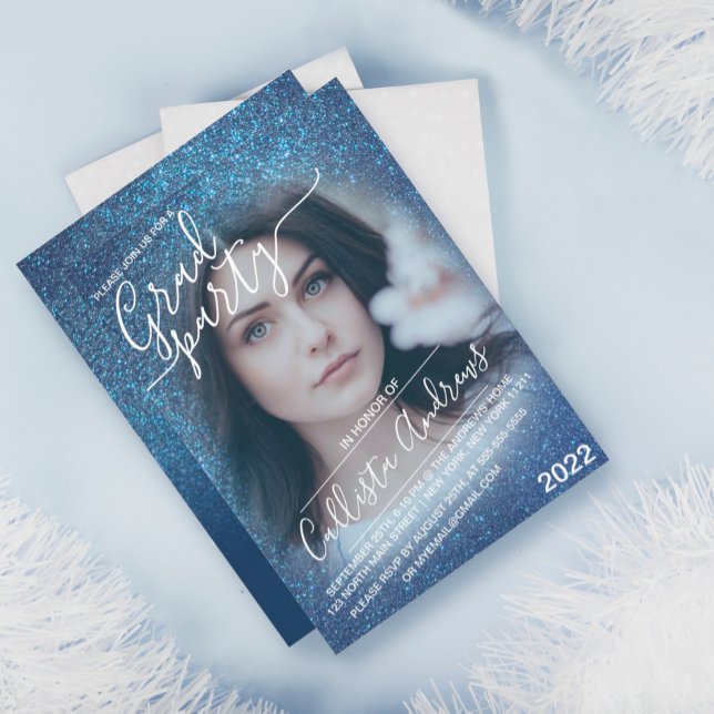 Invitación Purpurina azul de la Marina de moda Ombre Foto Gra (Subido por el creador)