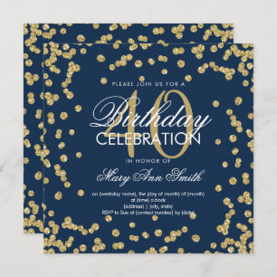 Invitación Purpurina azul de la marina de oro Confetti 40 cum