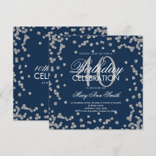 Invitación Purpurina Azul de la Marina Plata Confetti 40 cump