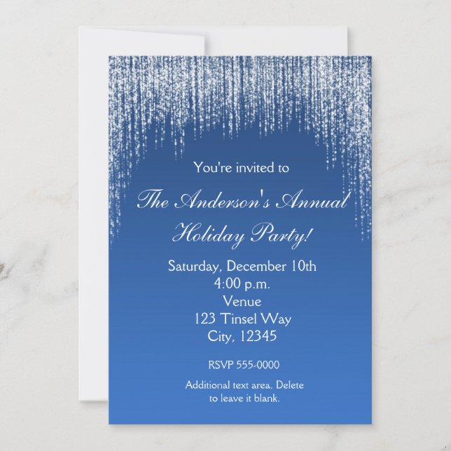 Invitación Purpurina azul de vacaciones navidades Elegante in (Anverso)