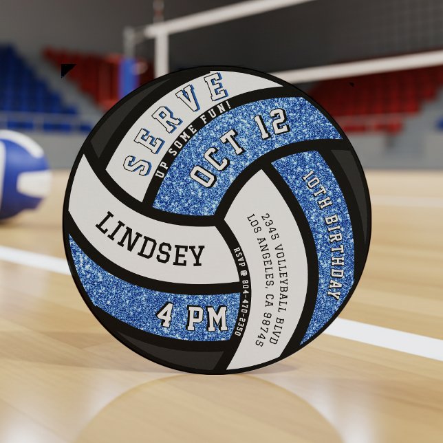 Invitación Purpurina azul del partido de los cumpleaños del v (Subido por el creador)