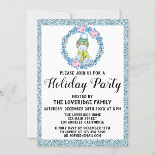 Invitación Purpurina azul del partido feriado de los Navidade