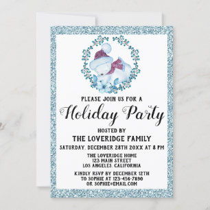 Invitación Purpurina azul del partido feriado de los Navidade