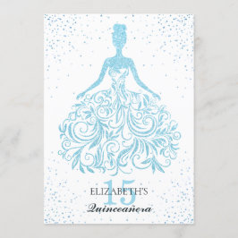 Invitación Purpurina Azul Esparkle Vestido Elegante Quinceañe