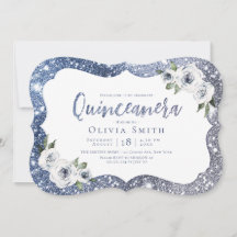 Purpurina azul espumoso y quinceanera floral