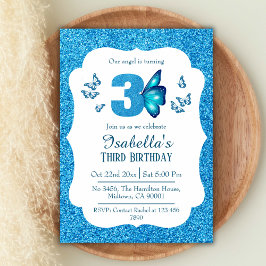 Invitación Purpurina azul lindo vibrante brillante 3 cumpleañ