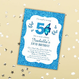 Invitación Purpurina azul lindo vibrante brillante 5 años