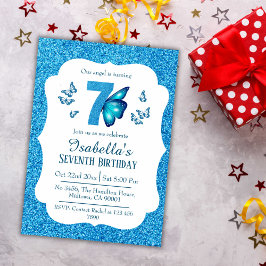 Invitación Purpurina azul lindo vibrante brillante 7 cumpleañ