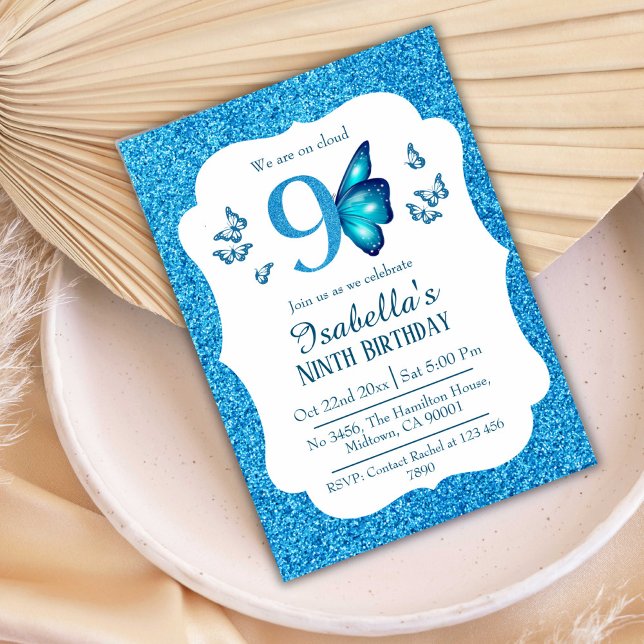 Invitación Purpurina azul lindo vibrante brillante destello 9 (Subido por el creador)