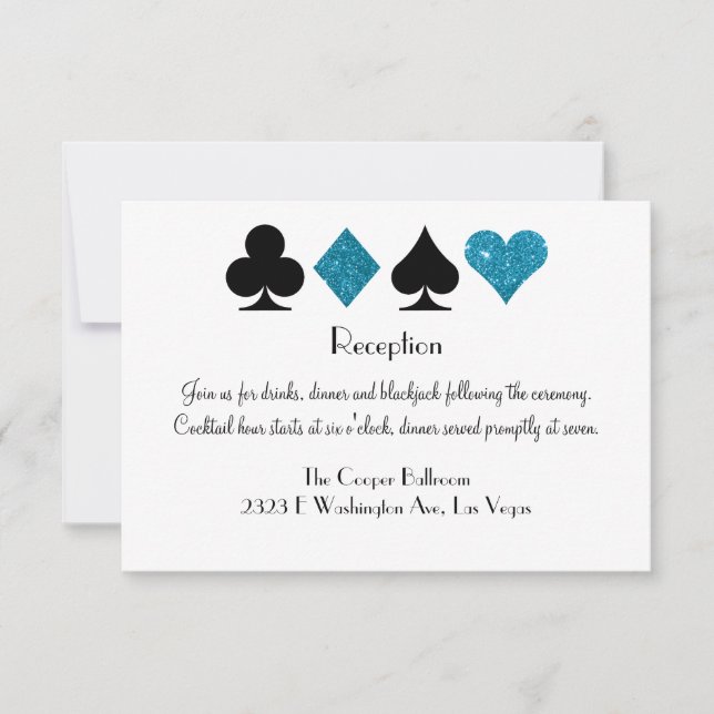 Invitación Purpurina azul Malibu de la recepción de destino d (Anverso)