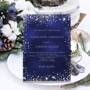 Invitación Purpurina azul marino de plata elegante boda de lu