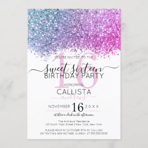 Invitación Purpurina azul morado rosado moderno Confetti Swee