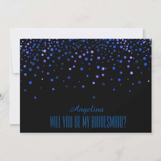 Invitación Purpurina azul negro ¿Serás mi dama de honor? (Anverso)