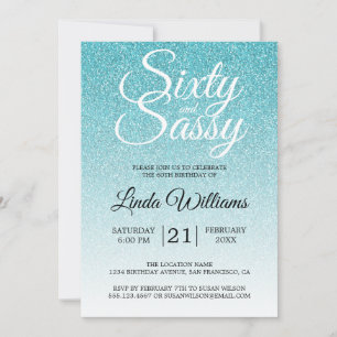 Invitación Purpurina azul Ombre 60 y cumpleaños 60 Sassy