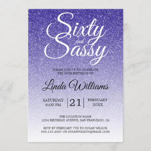 Invitación Purpurina azul Ombre 60 y cumpleaños 60 Sassy