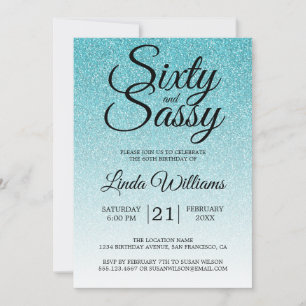 Invitación Purpurina azul Ombre 60 y cumpleaños 60 Sassy