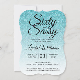 Invitación Purpurina azul Ombre 60 y Sassy 60th Birthday Invi