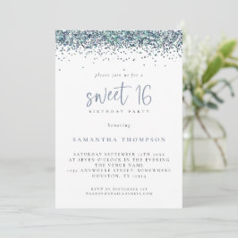 Invitación Purpurina azul Peacock de moda dulce 16 cumpleaños