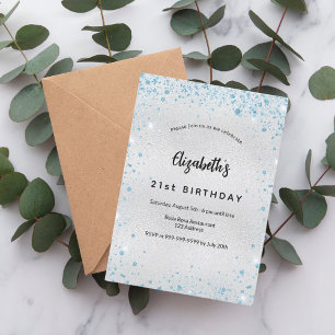 Invitación Purpurina azul plateado de cumpleaños