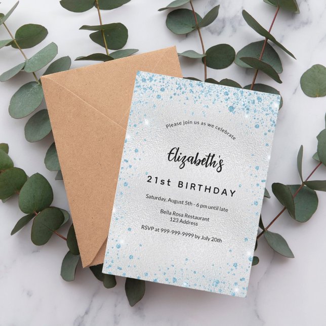 Invitación Purpurina azul plateado de cumpleaños (Subido por el creador)