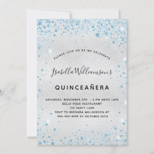 Invitación Purpurina azul plateado Quinceanera