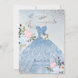 Invitación Purpurina Azul Quinceañera mojado mariposas