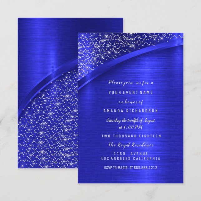 Invitación Purpurina azul real ducha de novia Cumpleaños (Anverso / Reverso)