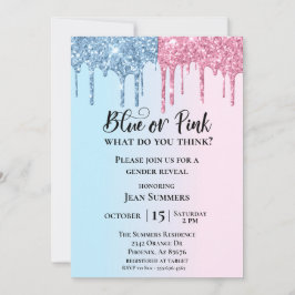 Invitación Purpurina azul rosado gotea espuma Glam Revelación
