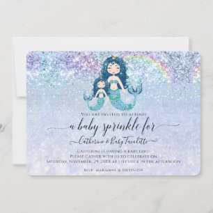 Invitación Purpurina azul sirena bebé grisacea