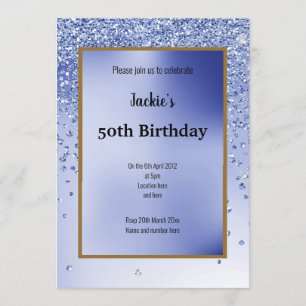 Invitación Purpurina azul Sparkle Elegant 50 cumpleaños