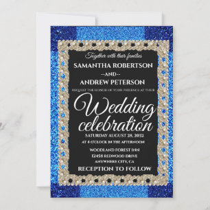 Invitación  Purpurina azul Sparkling Pearls boda