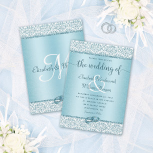 Invitación Purpurina azul turbio Boda monograma