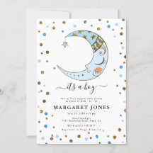 Purpurina azul y oro Confetti Moon Baby Shower