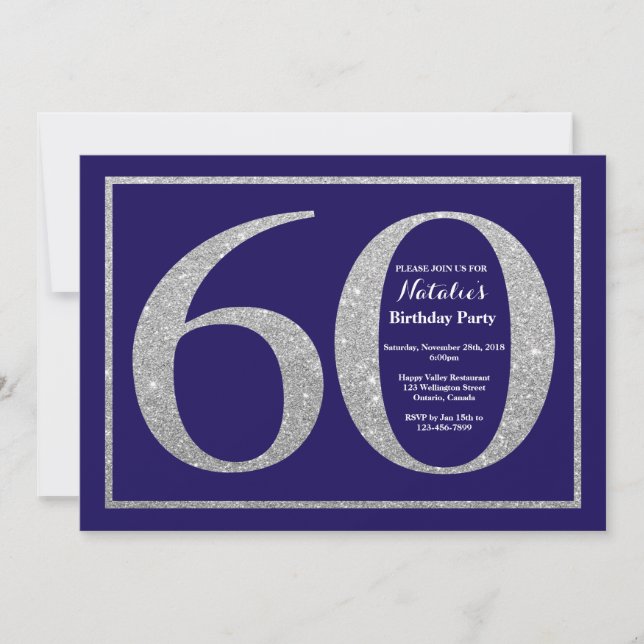 Invitación Purpurina Azul y Plata de la Marina de cumpleaños  (Anverso)