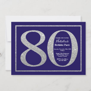 Invitación Purpurina Azul y Plata de la Marina de los 80 Años