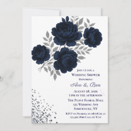 Invitación Purpurina azul y plateado de la marina deja ducha 