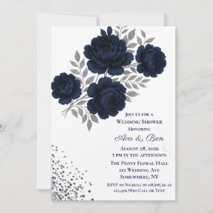 Invitación Purpurina azul y plateado de la marina deja ducha