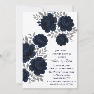 Invitación Purpurina azul y plateado de la marina deja ducha 