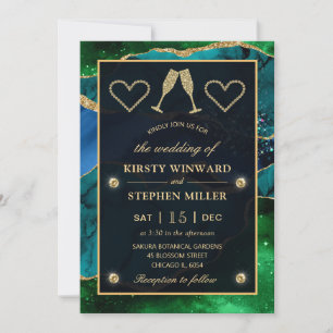 Invitación Purpurina azul y verde y  de oro Boda de paqueterí
