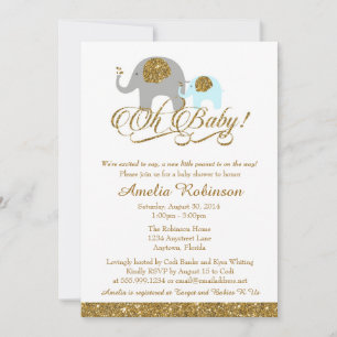 Invitación purpurina Baby Shower, cacahuete elefan