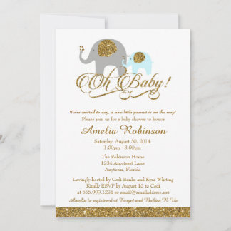 Invitación purpurina Baby Shower, cacahuete elefan