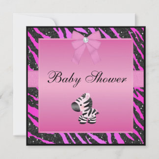 Invitación Purpurina Baby Shower de imitación rosa de cebra y