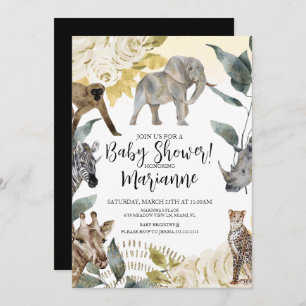 Invitación Purpurina Baby Shower Faux Gold para animales salv