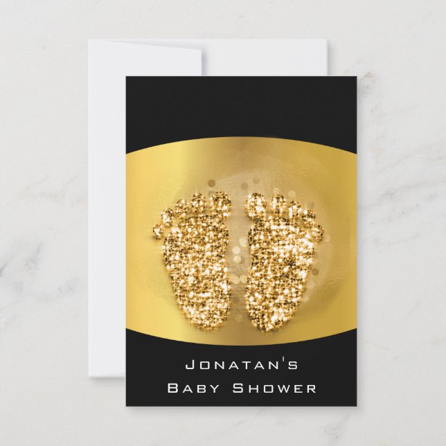 Invitación Purpurina  Baby Shower Feet Gold Chica VIP (Reverso)