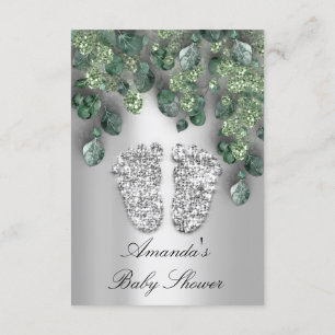 Invitación Purpurina Baby Shower Feet Gray Eucalyptus Green V
