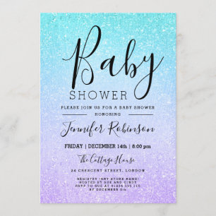 Invitación Purpurina Baby Shower morado y turquesa pinta
