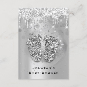 Invitación Purpurina  Baby Shower pies Silver Chica Gris