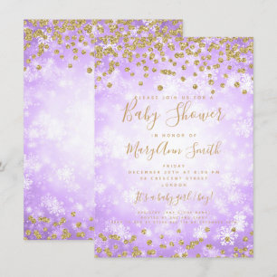 Invitación Purpurina Baby Shower Purple Gold Wonderland